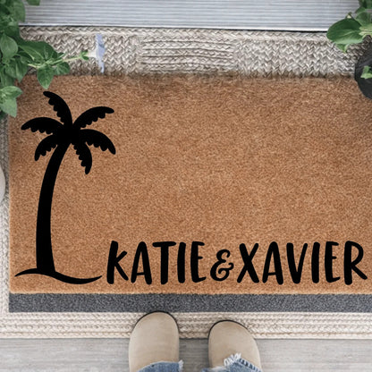 Palm Tree Personalised Doormat | Custom Coastal Coir Mat