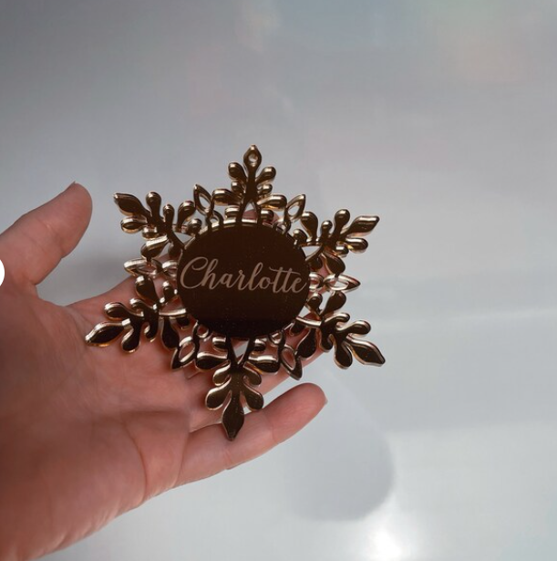 Rose gold snowflake Xmas Ornament with Name