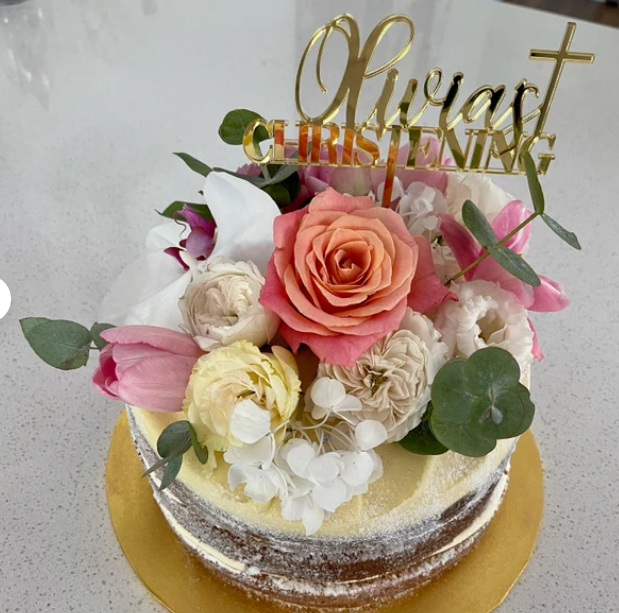 Elegant Gold Christening religuos cake topper