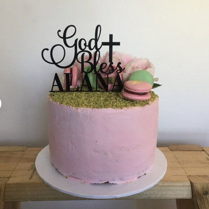 Personalised God Bless Cake Toppe rin Black