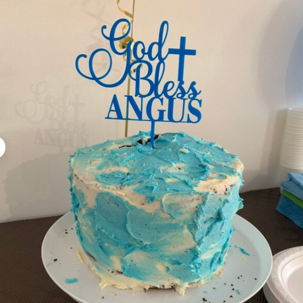 God Bless Cake Topper blue custom name