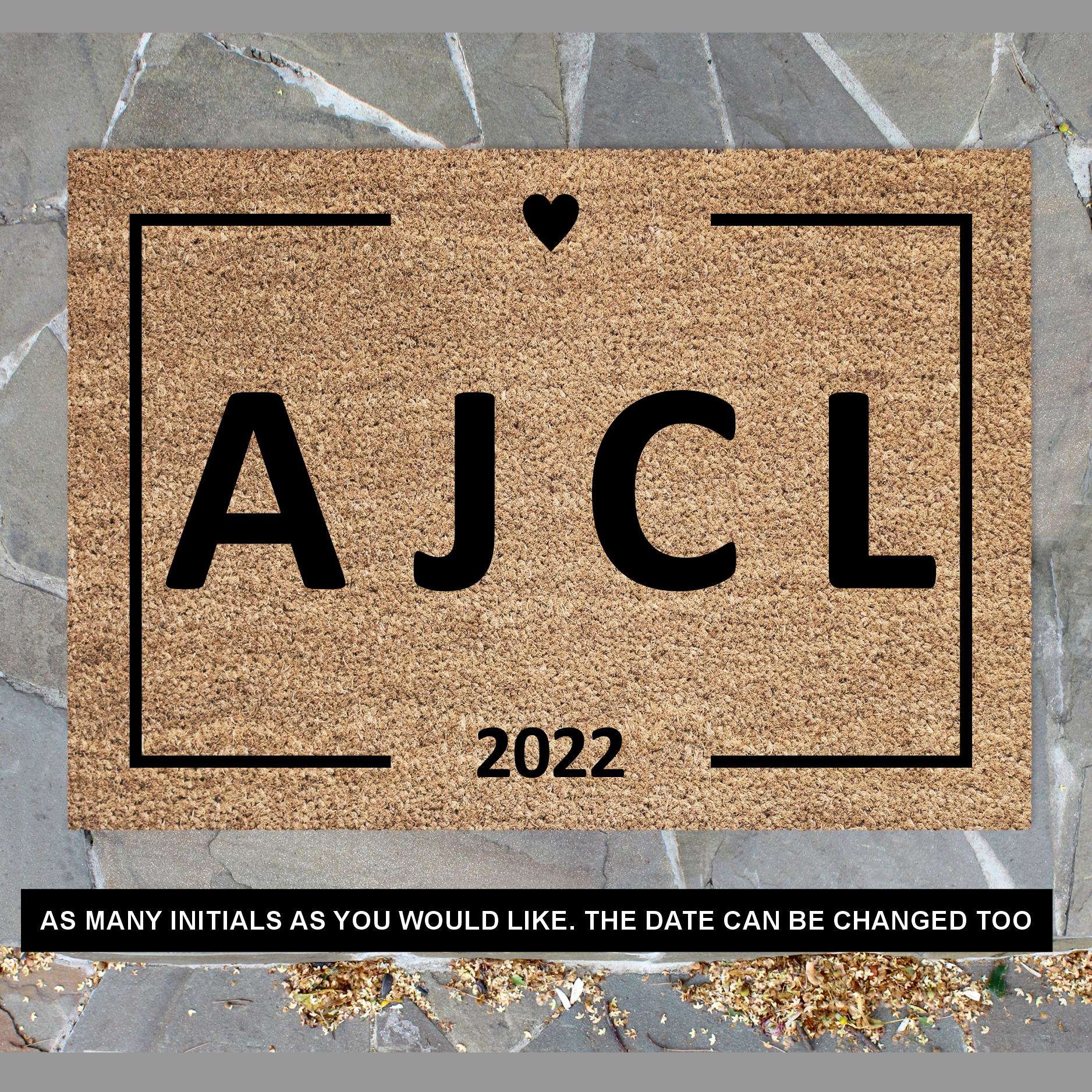 Personalised Doormat | Custom Initials & Heart Design | Handmade Coir Mat