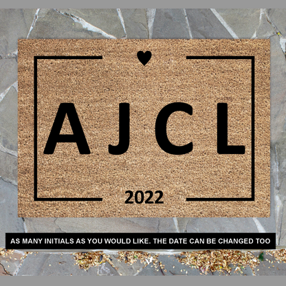 Personalised Doormat | Custom Initials & Heart Design | Handmade Coir Mat