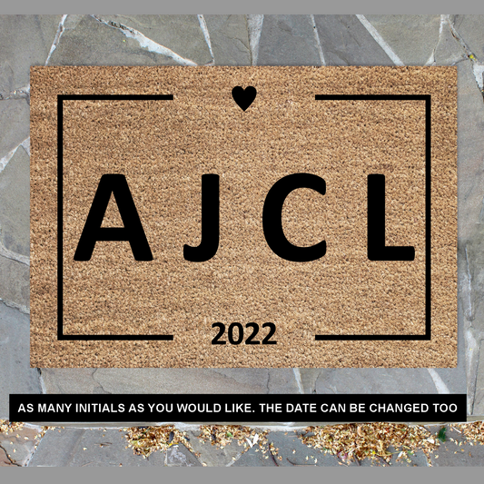 Personalised Doormat | Custom Initials & Heart Design | Handmade Coir Mat