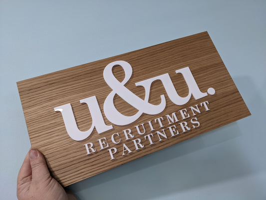 Custom Business Name Sign – Wood & White Acrylic