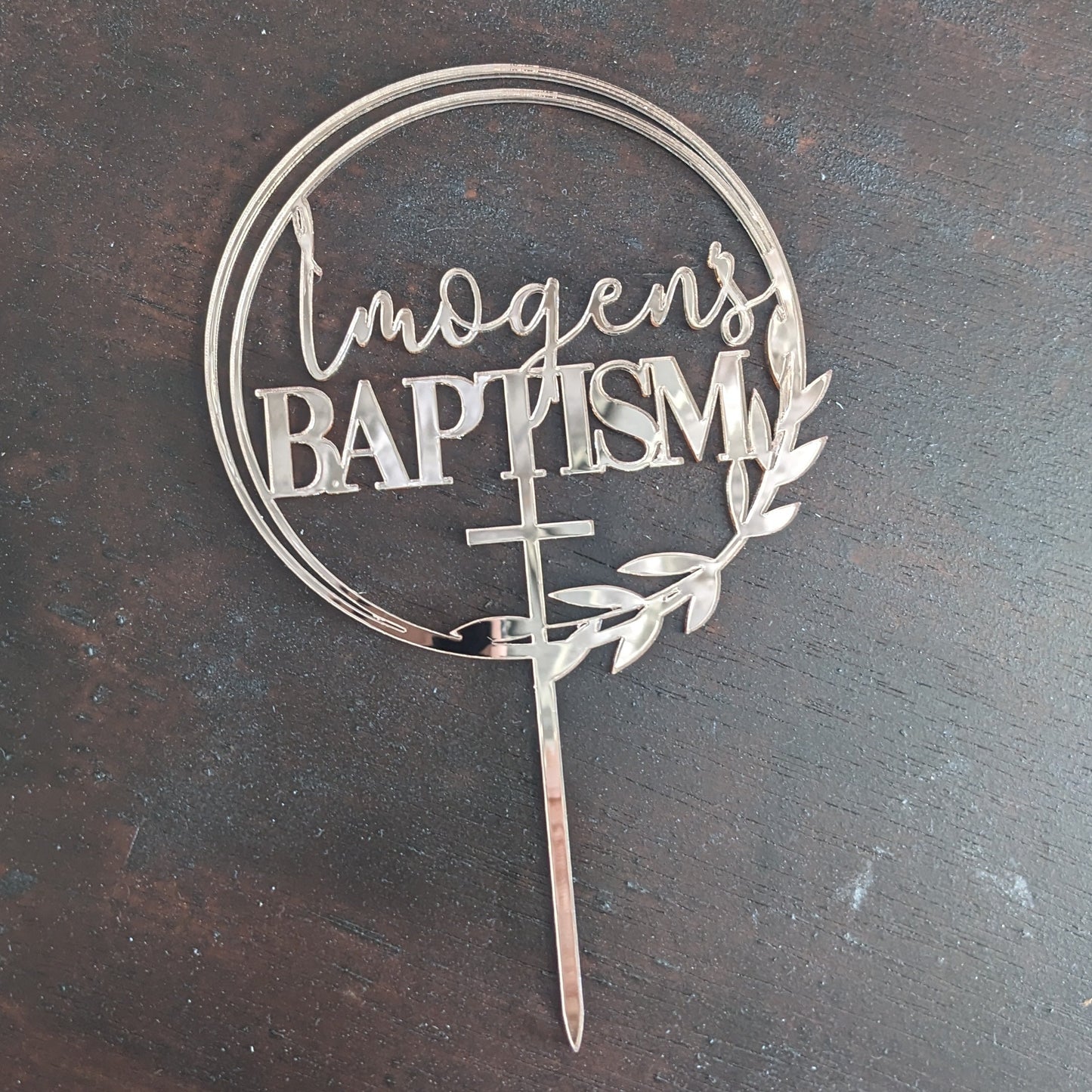 Custom cake topper with Imogen's Baptism