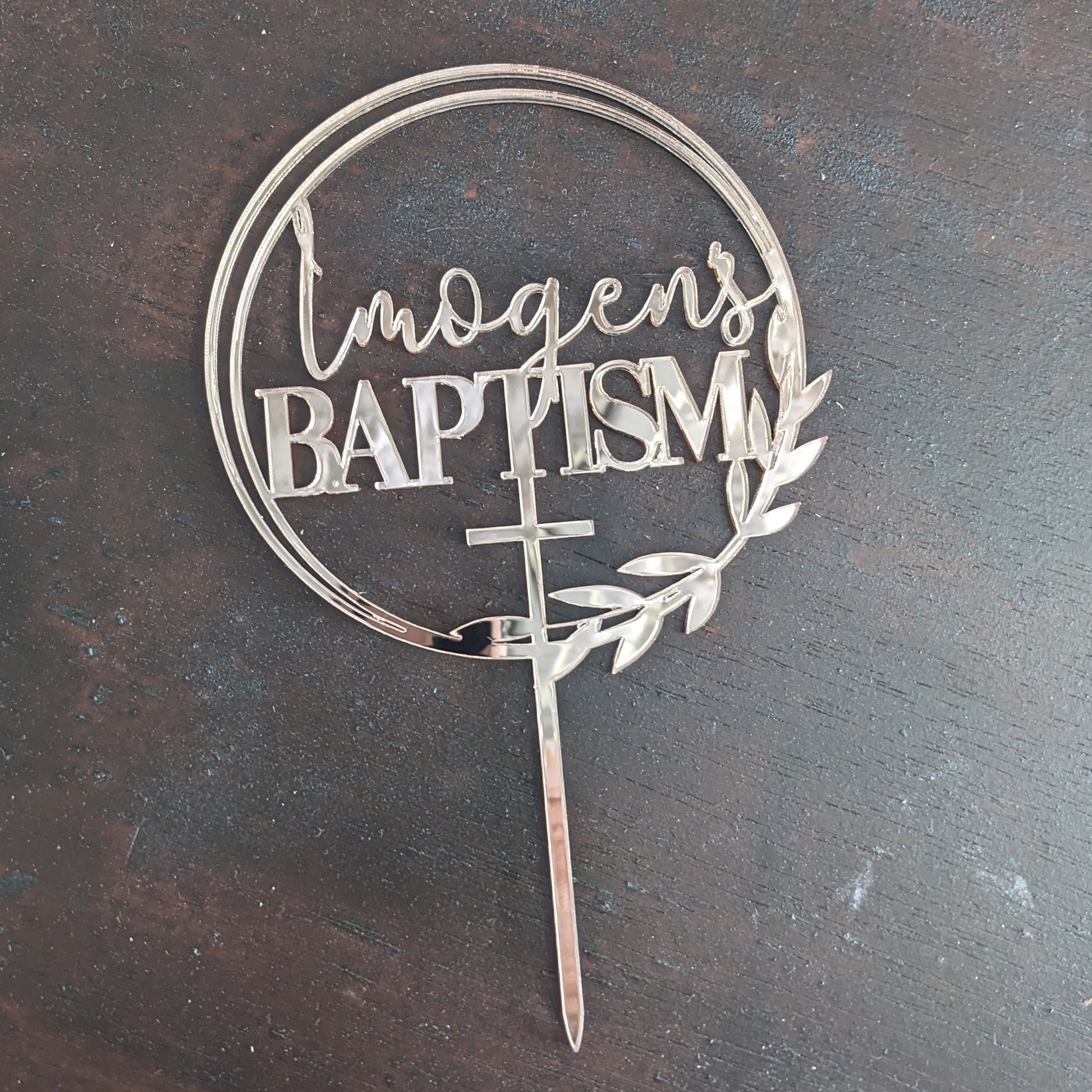Custom cake topper with Imogen's Baptism
