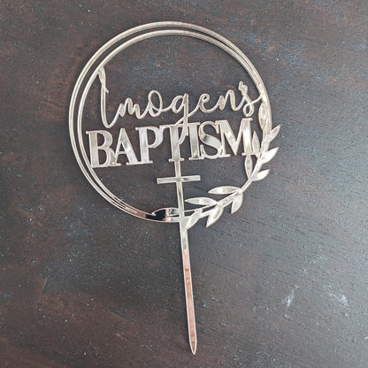 Custom cake topper with Imogen's Baptism