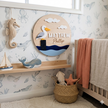 personalised nursery Pelican_name_sign sea life ocean themse nursery