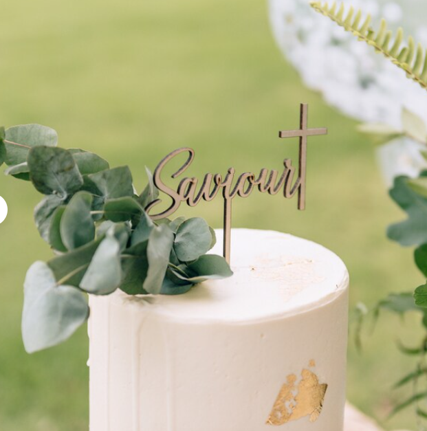 Personalised Baptism or christening cross cake topper Wood