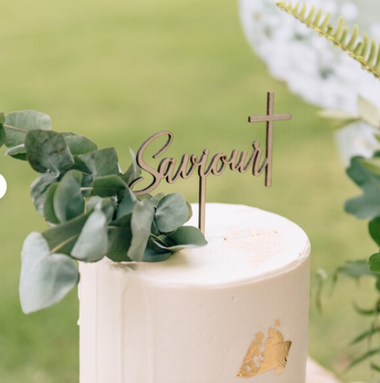 Personalised Baptism or christening cross cake topper Wood