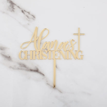 Gold Personalised Christening Cake Topper - Custom Cake Toppers - Baptism Cake Toppers 