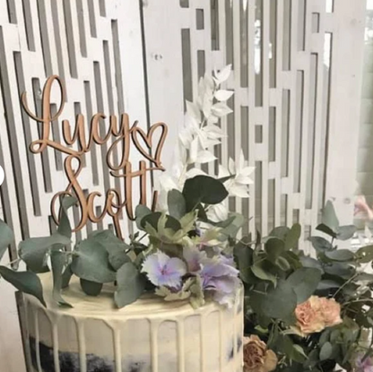 Personalised Couple Names Wedding Cake Topper with a Heart Acrylic