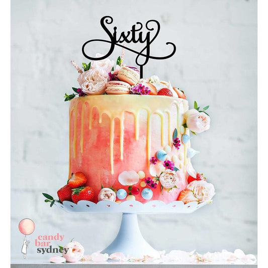 Sixty 60th Birthday Cake Topper - Style 1 - 60th Birthday Party - Rose gold cake toppers -  