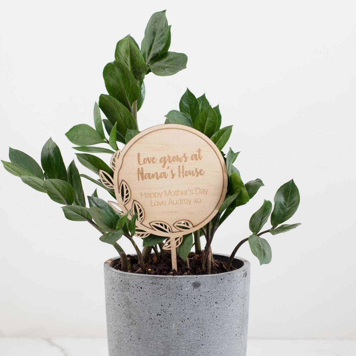 Love Grows Here plant stake personalised for Nana