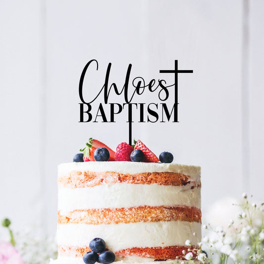 Personalised Baptism Cake Topper with Cross: Custom Name
