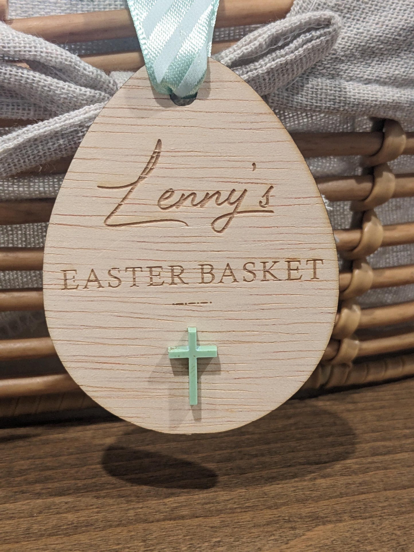 Personalized Wooden Easter Basket Tag: Bunny or Cross Design