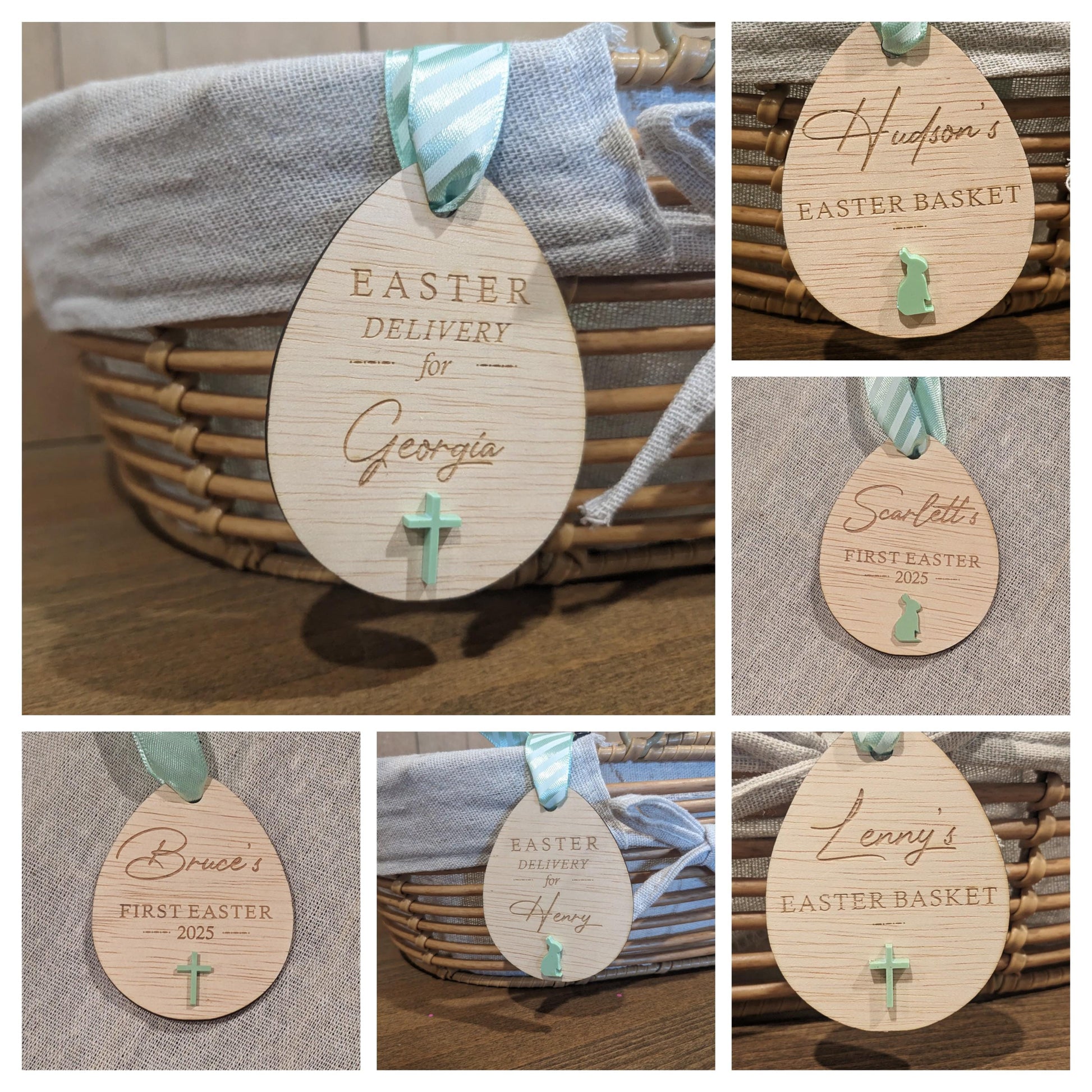 Personalized Wooden Easter Basket Tag: Bunny or Cross Design