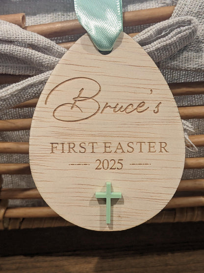 Personalized Wooden Easter Basket Tag: Bunny or Cross Design