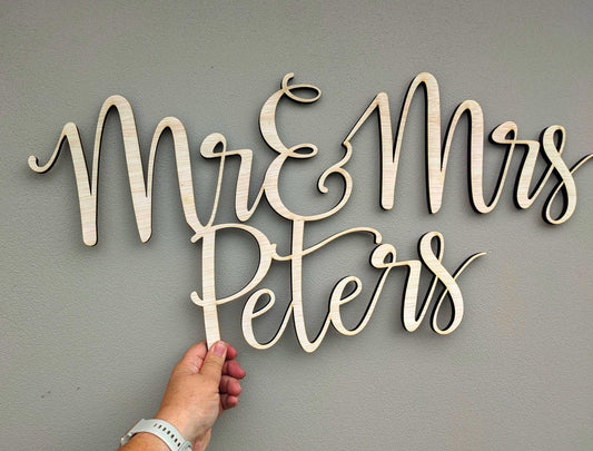 Personalised Mr & Mrs Wooden Name Sign | Custom Surname Wedding Plaque