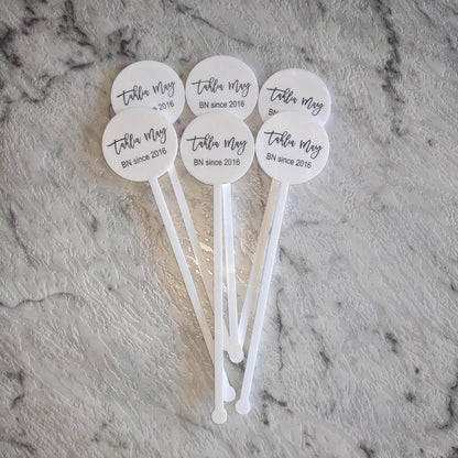 Personalised White Acrylic Cocktail Stirrer | Custom Name Swizzle Stick for Parties