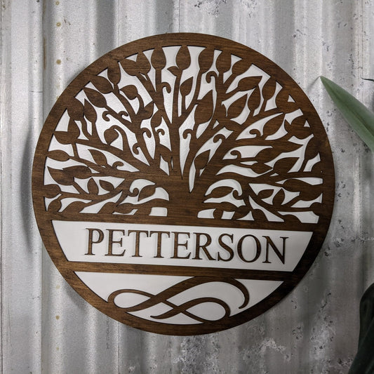 Personalized 3D wood family tree sign with dark walnut stain