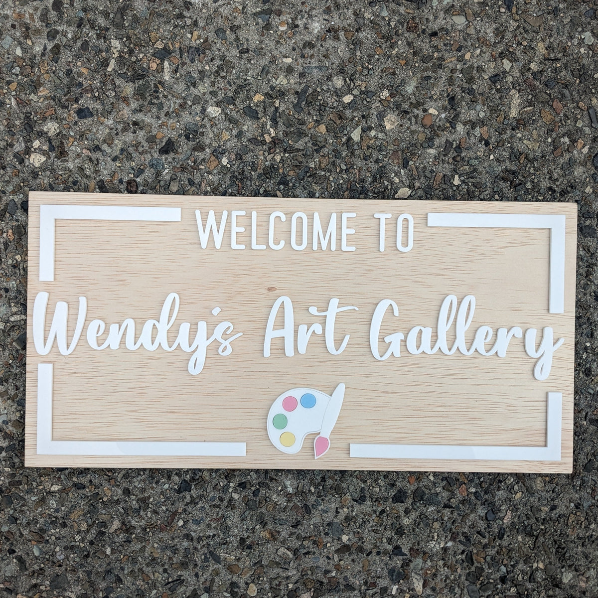 Welcome to wendys art gallery wooden and acrylic sign for a craft room