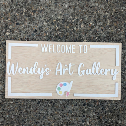 Welcome to wendys art gallery wooden and acrylic sign for a craft room